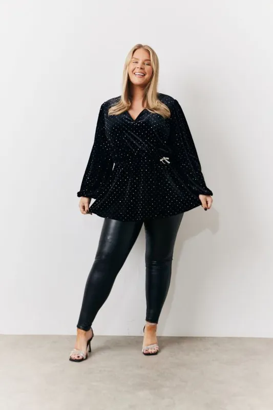 Black Studded Velvet Blouse - In The Style