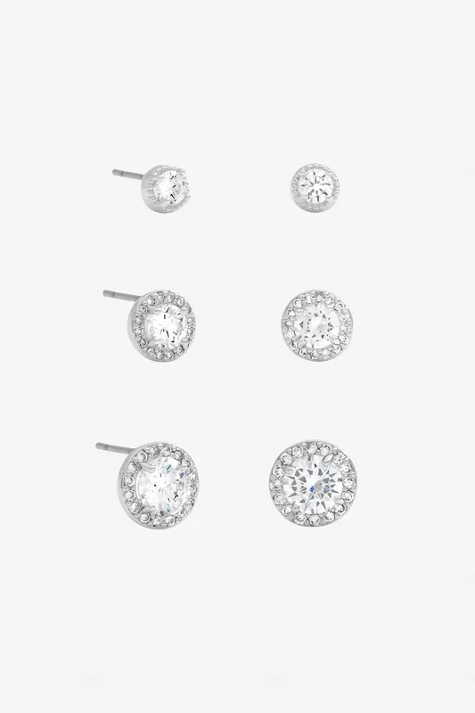Silver Plated and Crystal Halo Earrings - Multipack