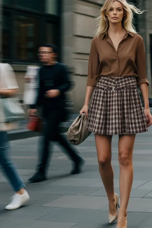 Belted Checked Pleated Mini Skirt - WOVCOR