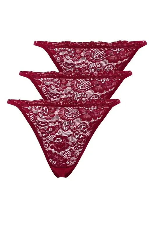 3 Pack Lace Detail Knitted Thong Briefs Multipack - WOVCOR