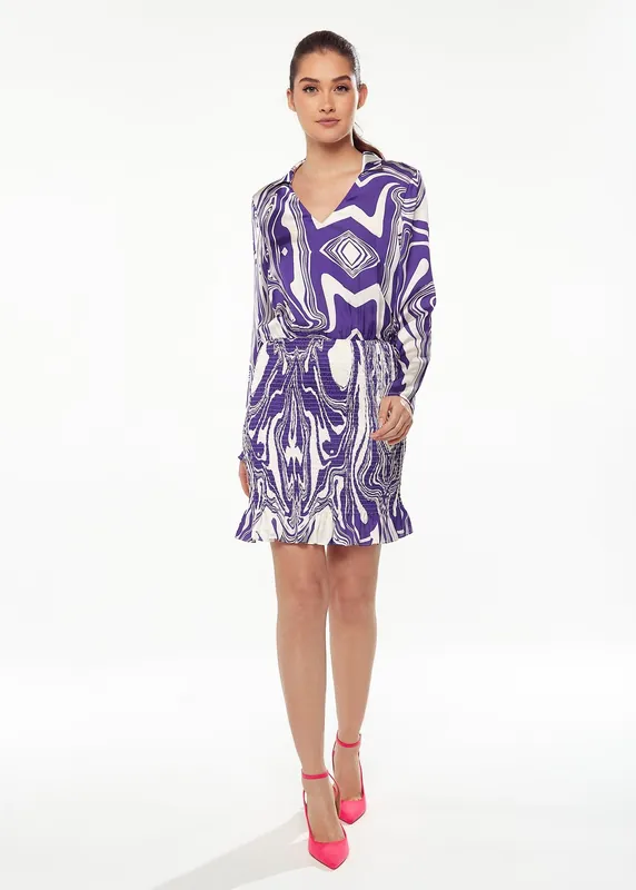 Marble Print Dress in Purple - Liquorish
