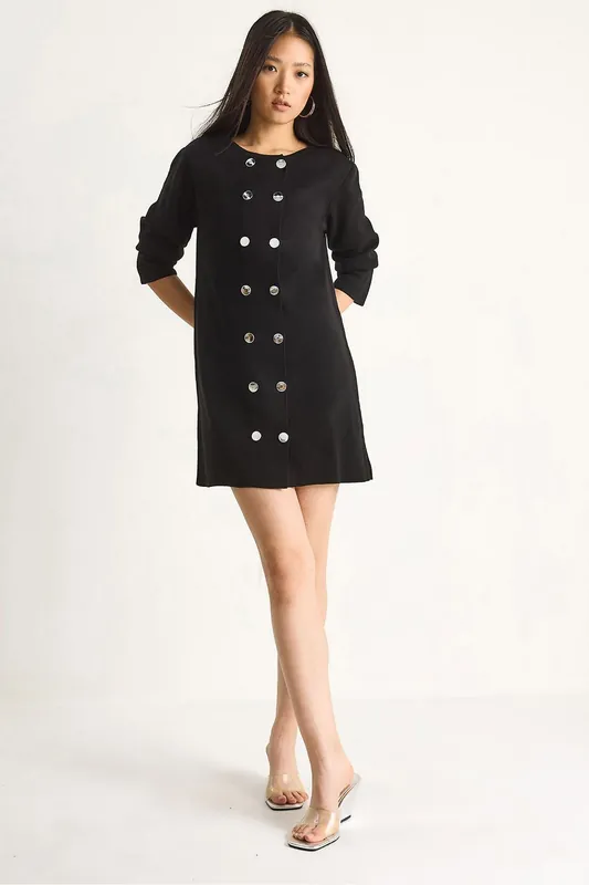Knit Mini Dress with Buttoned - Bianco Lucci