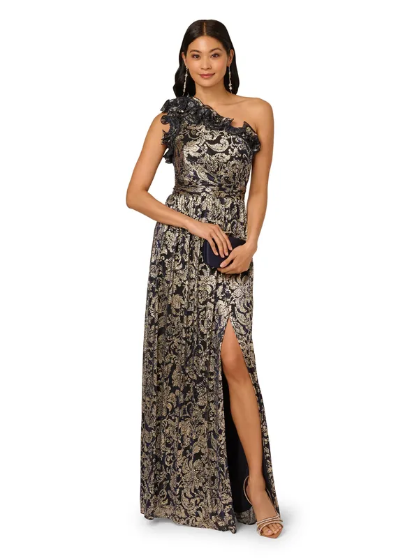 One Shoulder Crinkle Gown - Adrianna Papell