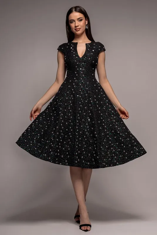Bead Embellished Jacquard A Line Midi Dress - Goddiva