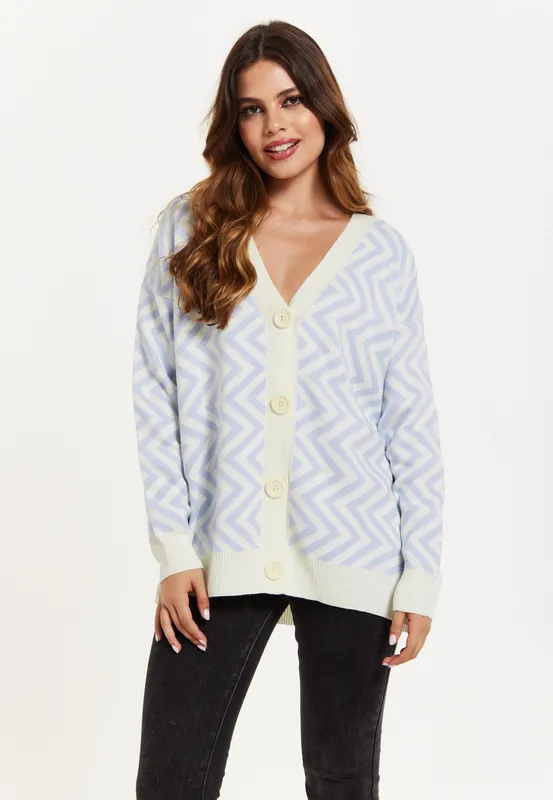 Zig Zag Pattern Cardigan Blue&White - Liquorish