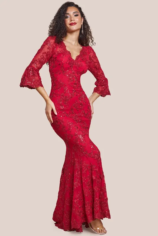 Scalloped Lace Maxi Dress - Goddiva