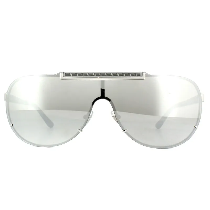 Shield Silver Light Grey Silver Mirror Sunglasses - Versace