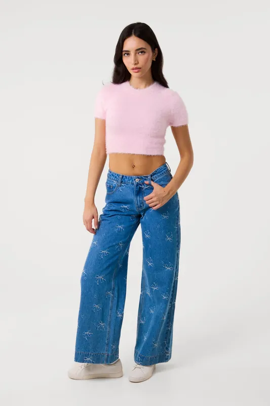 Light Blue Ribbon Bow Jeans - Pink Vanilla