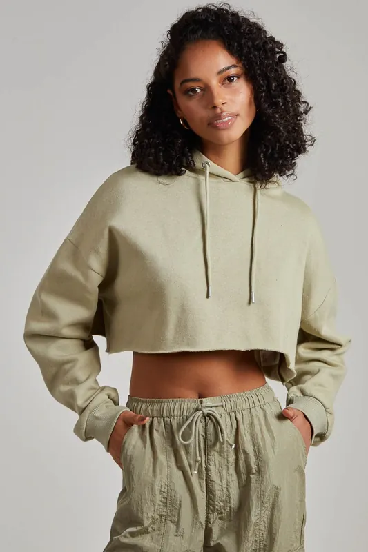 Raw Hem Cropped Hoodie - Pink Vanilla