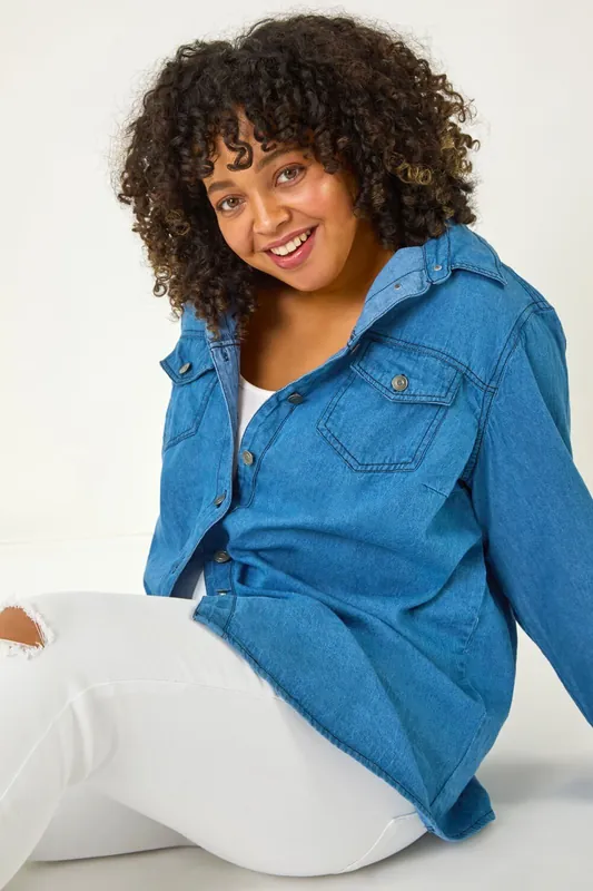 Curve Button Through Denim Shirt - Roman