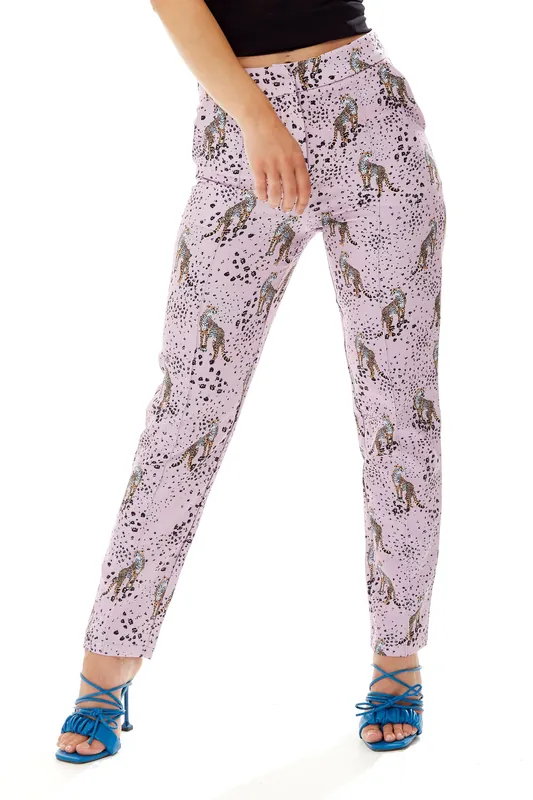 Animal Print Trousers in Lilac - Liquorish
