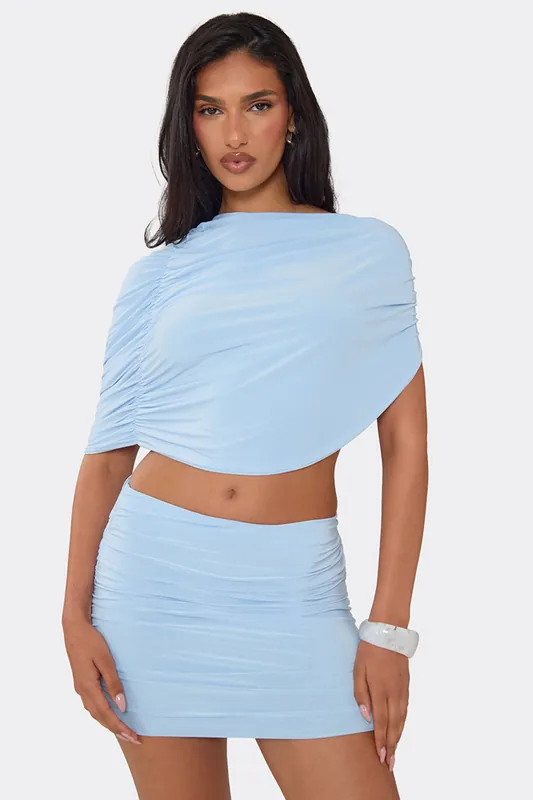 Short Sleeve Cowl Neck Tie Back Top - EGO