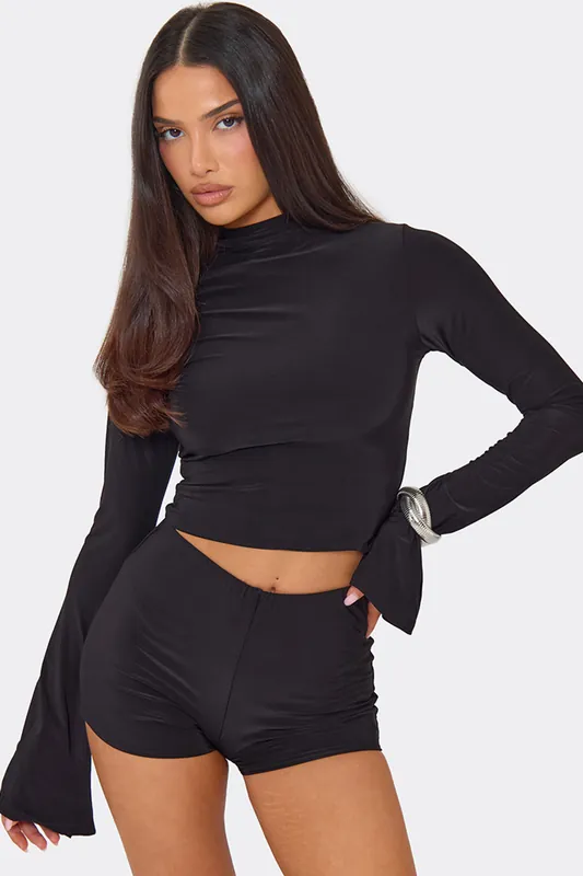 Long Sleeve High Neck Slinky Top - EGO