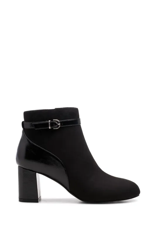 Amara' Micro Suede Mid Block Heel Ankle Boot - Paradox London