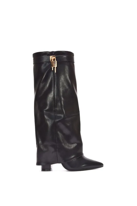 Holly' Knee High Fold Over Pointed Toe High Heel Boots - XY London