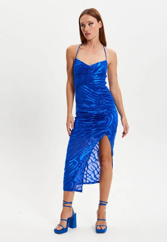 Liquorish Zebra Print Royal Blue Dress