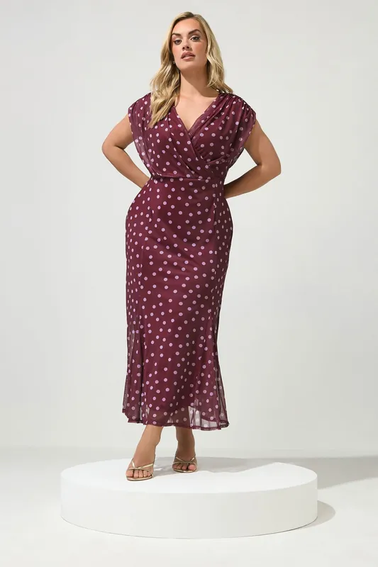 Polka Dot Godet Hem Wrap Dress - Yours