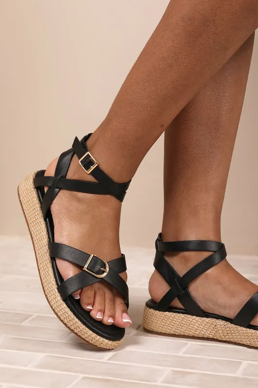 Sofia' Cross Over Buckle Strap Sandals - Where's That From