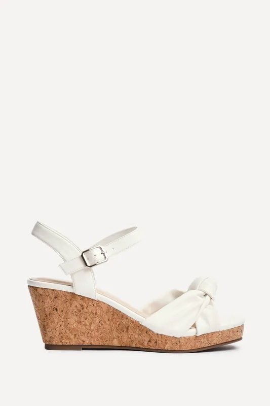 Elyah White Faux Leather Cork Wedges - Linzi