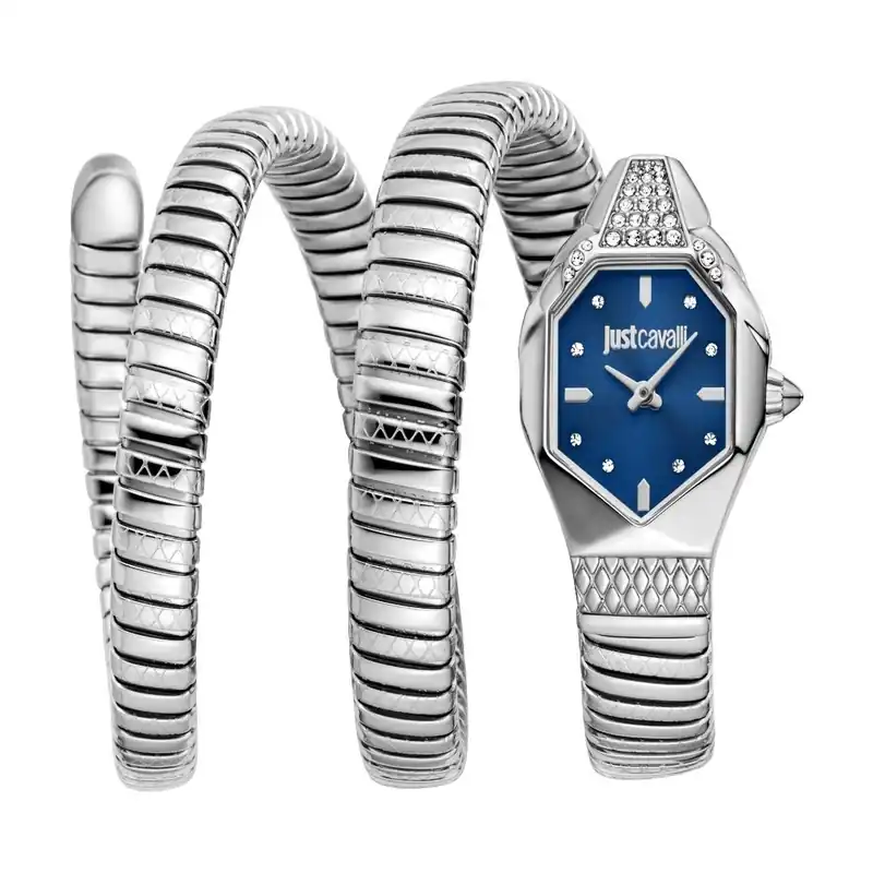 Snake Silver Color Case, Dark Blue Dial, Stainless Steel Watch - Just Cavalli