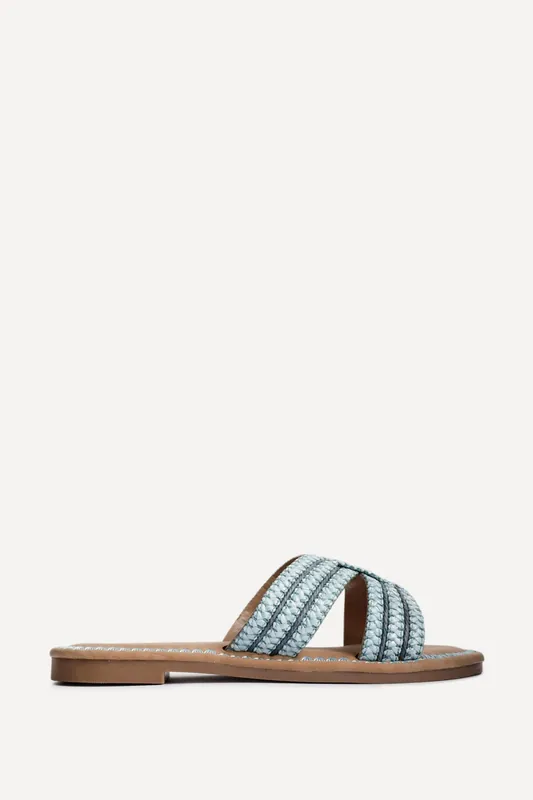 Solar Blue Flat Slider Sandals - Linzi