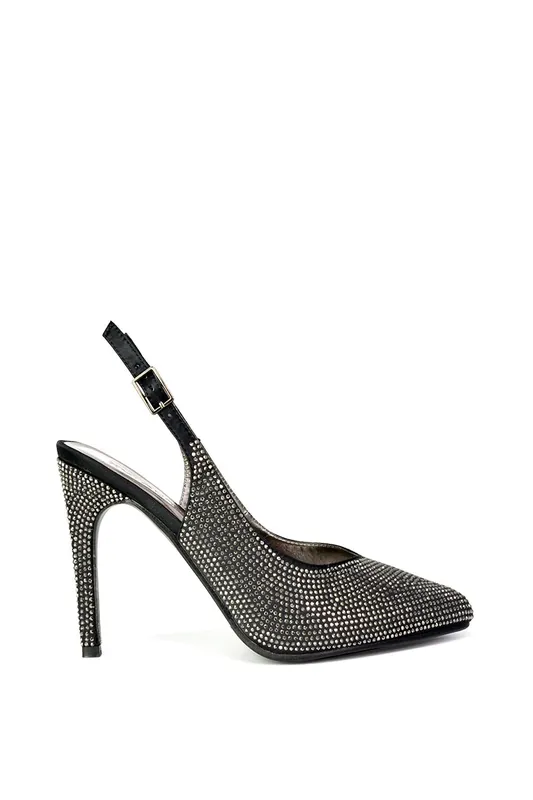 Divine' Diamante Pointed Toe Slingback Bridal High Heel Stilettos - XY London