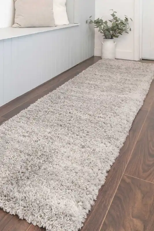 Runner Rug Silver Grey Super Soft Shaggy Long Hallway Rugs - Kukoon