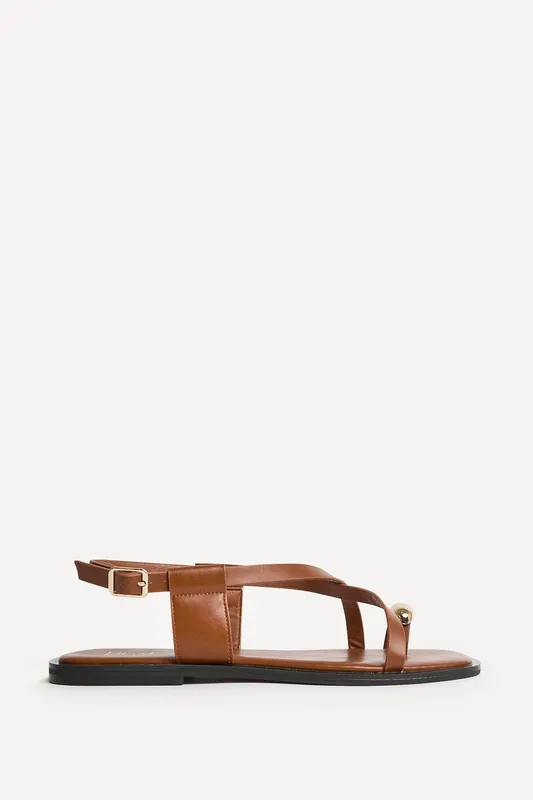 Mist Tan Toe Ring Flat Sandals - Linzi
