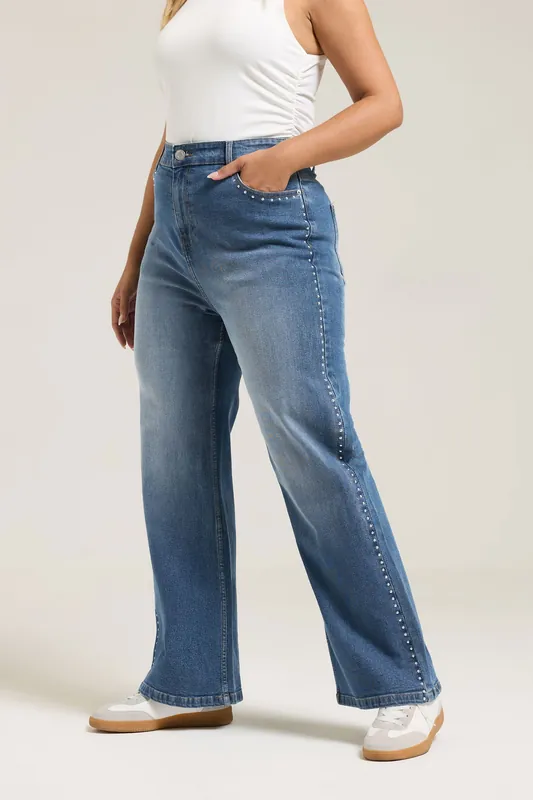 Studded Wide Leg Jeans - Yours