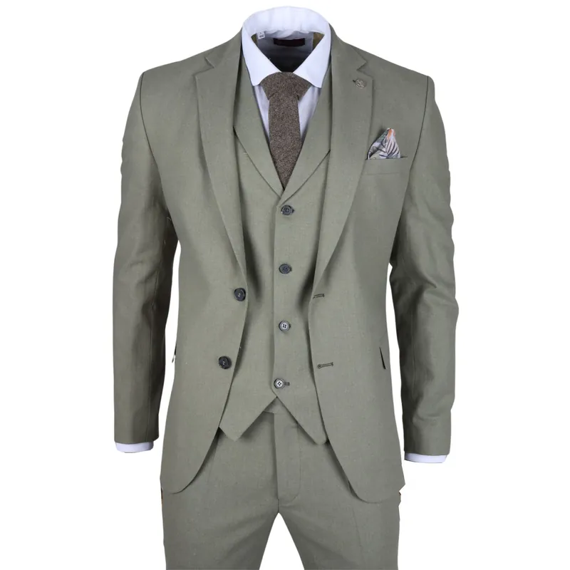 Men's Sage Tailor Fit3 Piece Linen Summer Wedding Suit - Infinity Leather