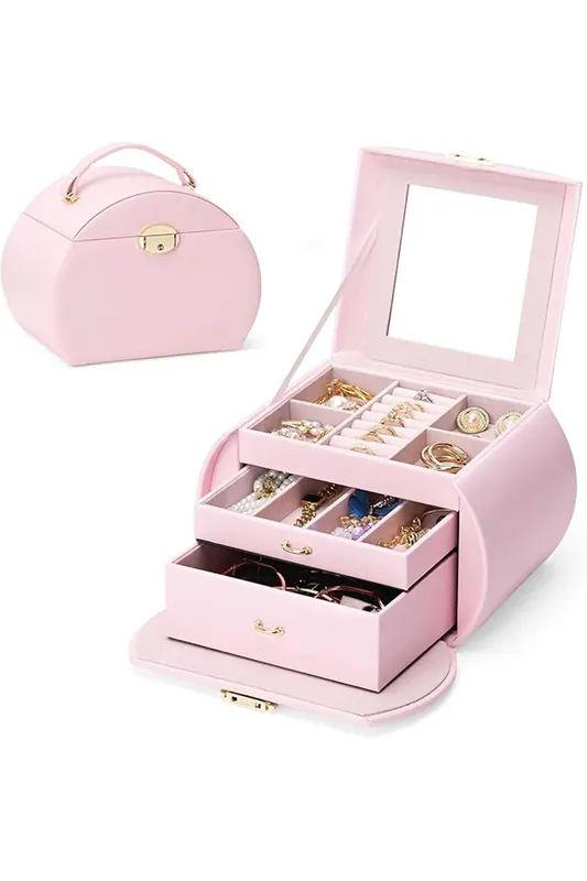 Jewelry Box Jewelry Storage Case Organizer with Mirror for Rings, Earrings, Bracelets, Necklaces - SHEONLY