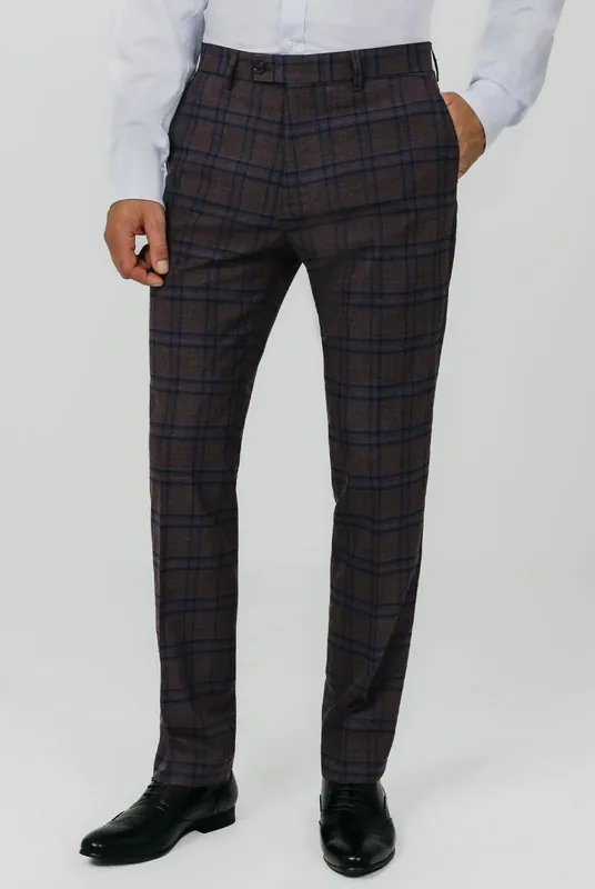 Burgundy with Blue Windowpane Check Suit Trousers - Dobell