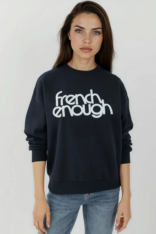Printed Crew Neck Long Sleeve Raised Sweatshirt - Hiccup