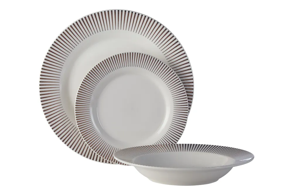 12 Piece Spoke Porcelain Dinner Set,White Glazed Finish Dinnerware,Perfect For Daily Use or Special Occasion - Orsina