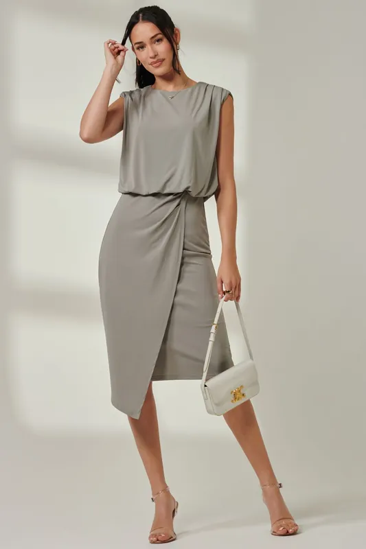 Tiered Draped Pencil Dress - Jolie Moi