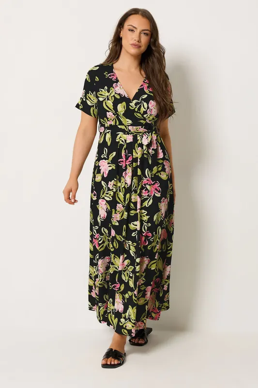 Floral Wrap Front Textured Dress - Yours