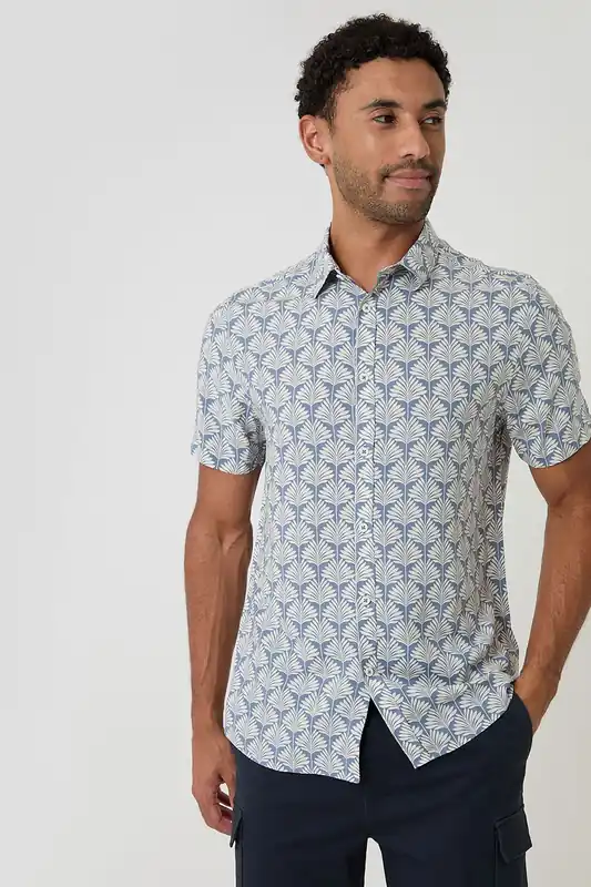 Linear Leaf Print Short Sleeve Shirt - Threadbare