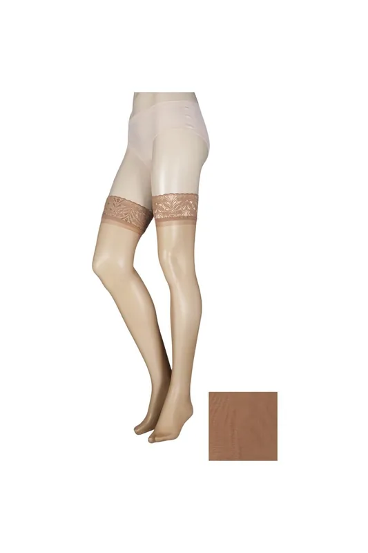 1 Pair 10 Denier Classic Nylon Lace Top Hold Ups - SOCKSHOP