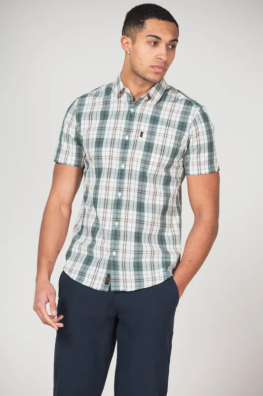 Cotton Short Sleeve Button-Up Checked Shirt