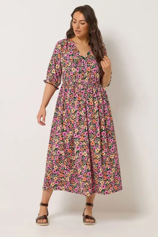 Floral Raglan Sleeve Maxi Dress - Yours