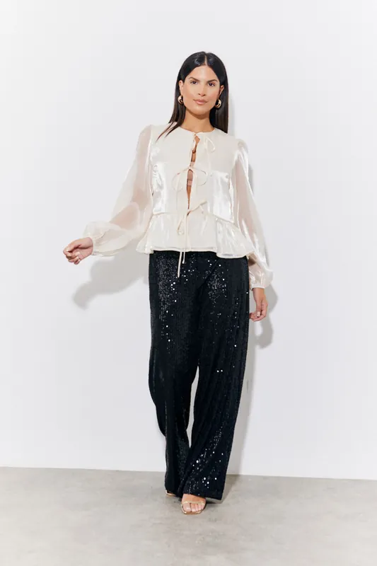 Black Sequin Wide Leg Trouser - In The Style