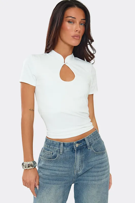Short Sleeve Plunging Neckline T-shirt