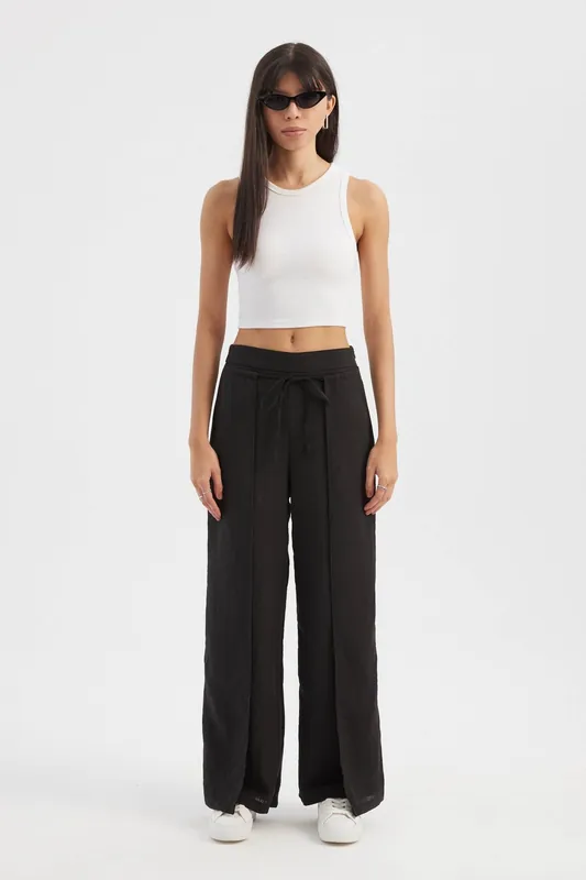 High Waist Straight Leg Trousers with a Front Tie - Hiccup