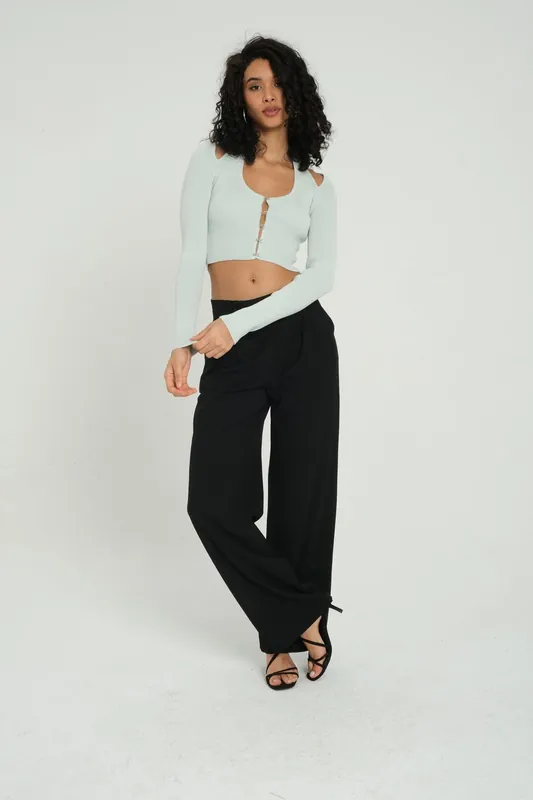 Scoop Neck Accessorized Cropped Cardigan with a Back Cut out - Hiccup