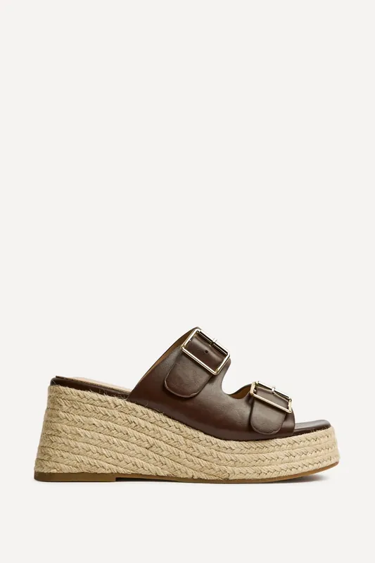 Impact Brown Espadrille Wedge Mules - Linzi