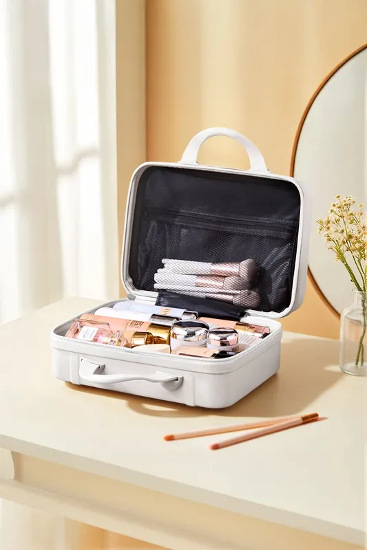 White Cosmetic Travel Case with Handles - SHEONLY