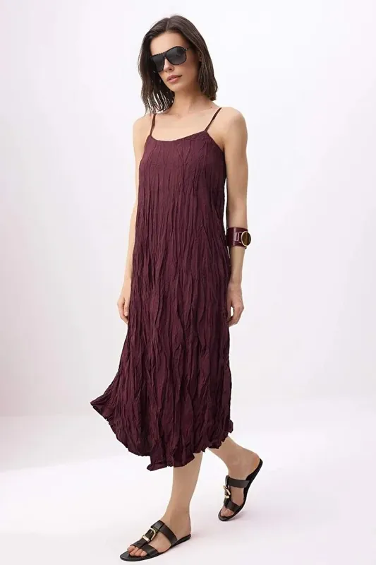 Strappy Crinkle Textured Midi Swing Dress - WOVCOR