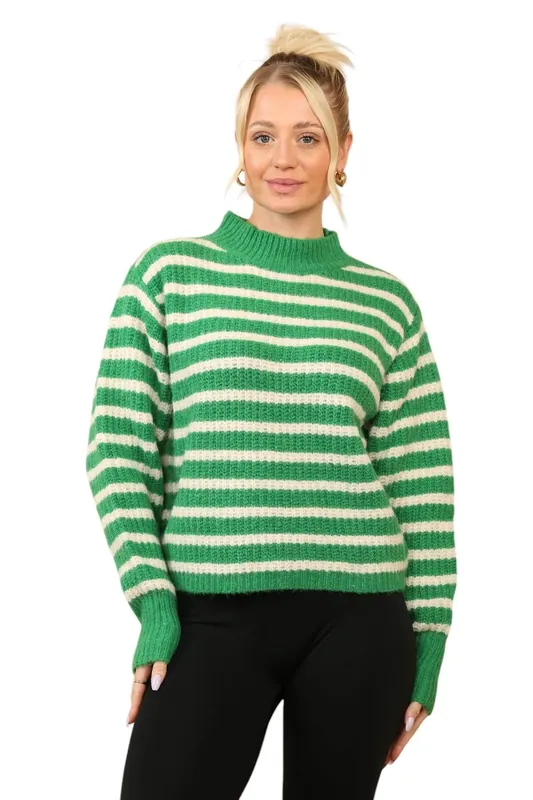 Cosy Striped Jumper with Mock Neck - ELAINA FASHION