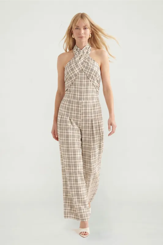 Ardern Halterneck Check Culotte Jumpsuit - Lily and Lionel