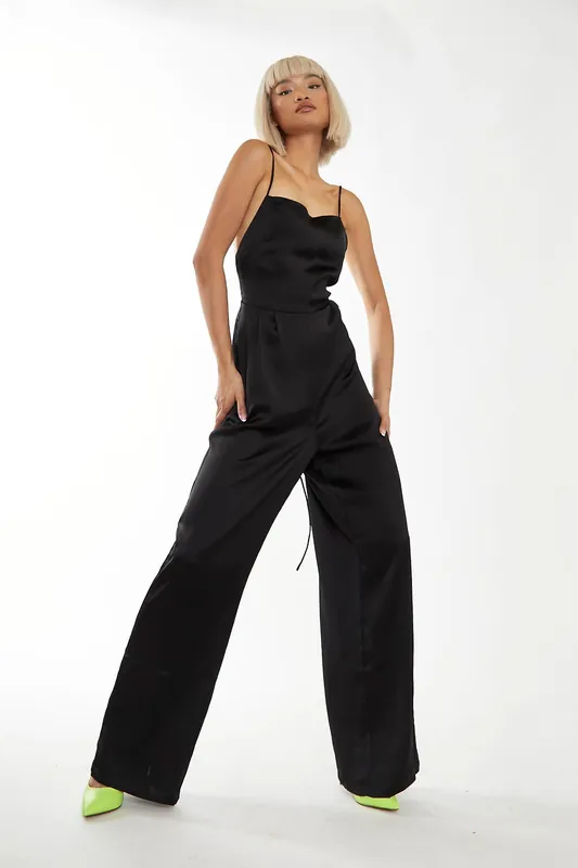 Lace-Up Back Wide Leg Jumpsuit